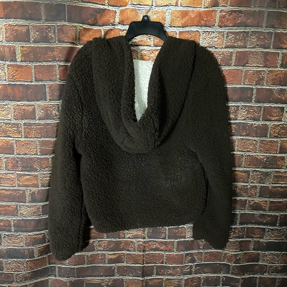Me Jane Brown Sherpa Hooded Coat Size L - Picture 4 of 7
